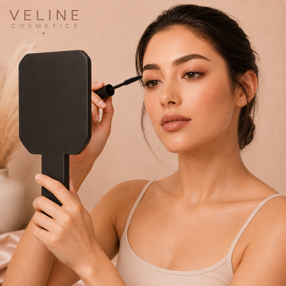 Veline Compact Mirror with model – on-the-go beauty essential
