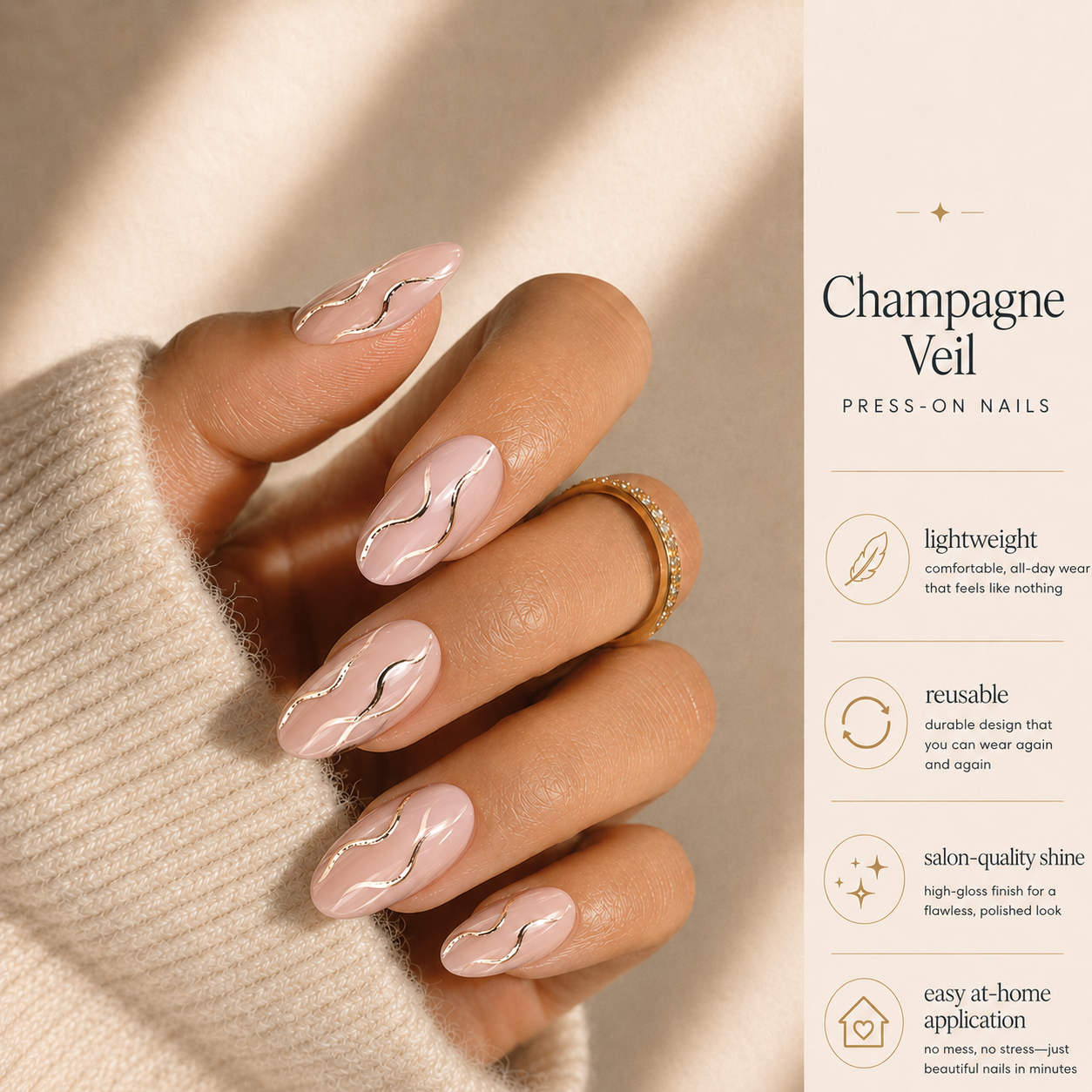 Champagne Veil Press-On Nails