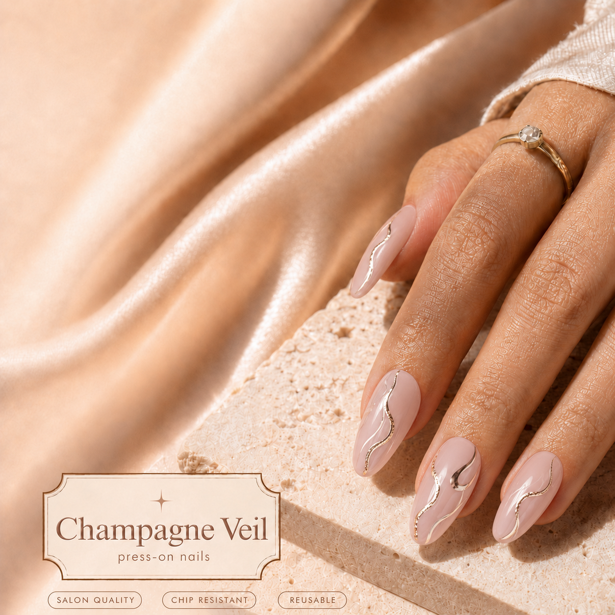 Champagne Veil Press-On Nails