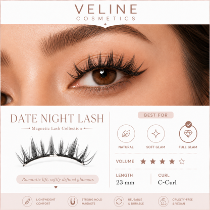 Veline Date Night Lash infographic – magnetic lash collection
