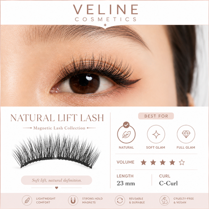 Veline Natural Lift Lash infographic – magnetic lash collection
